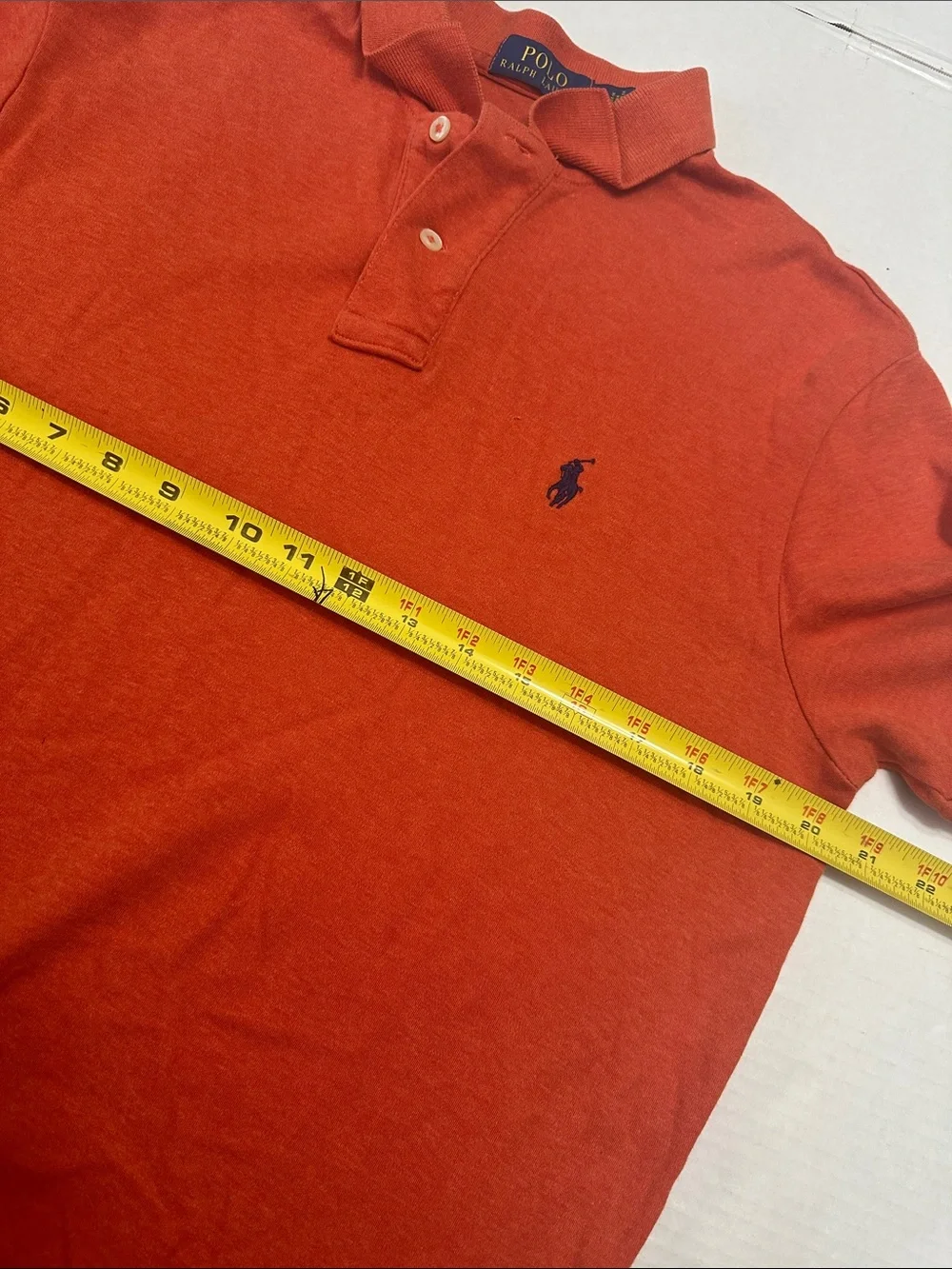 Polo Ralph Lauren Polo Shirt Mens Medium Orange Navy Pony Short Sleeve Preppy